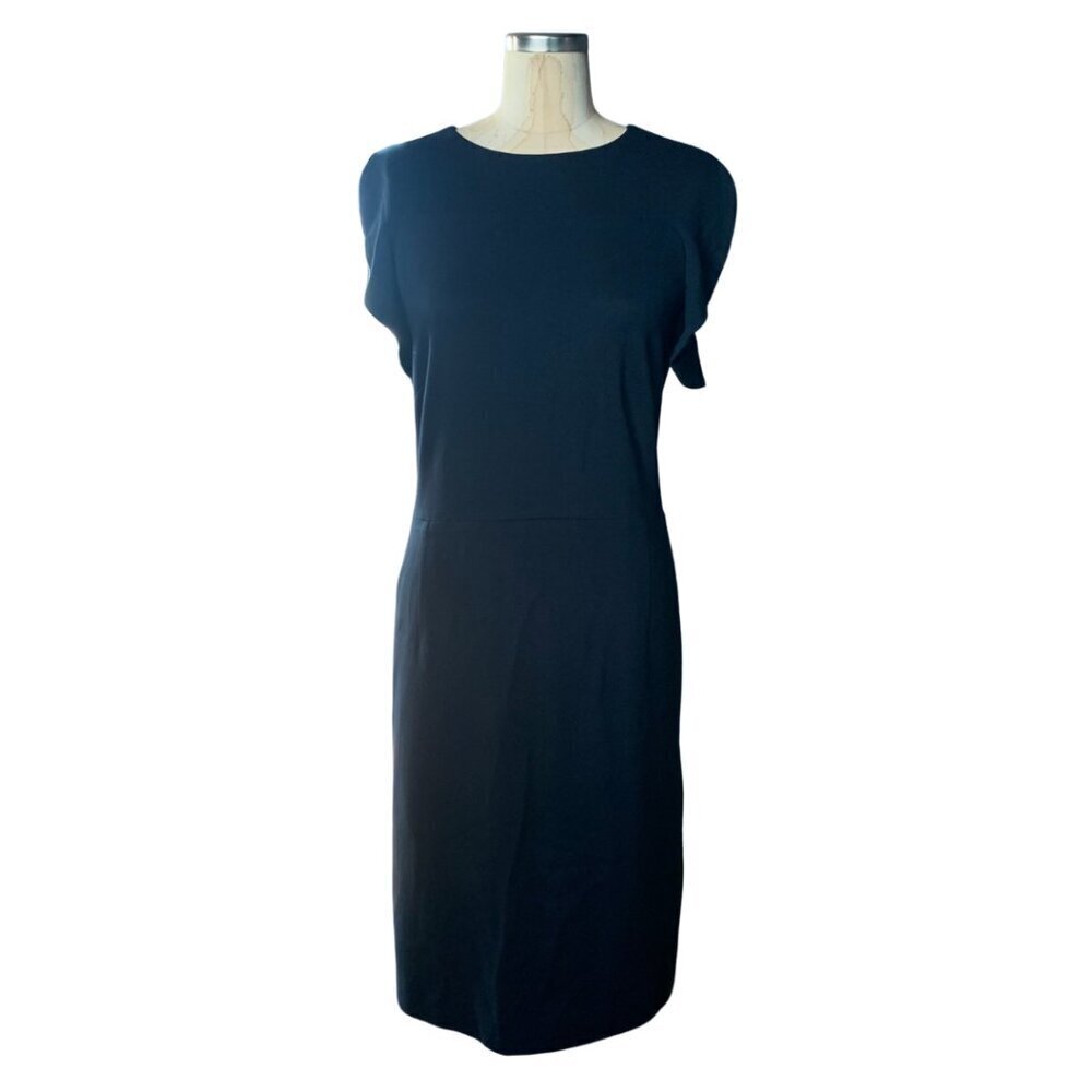 Escada Womens Navy Sheath Dress Knee Length With Ruffle Short Sleeve Size 38
